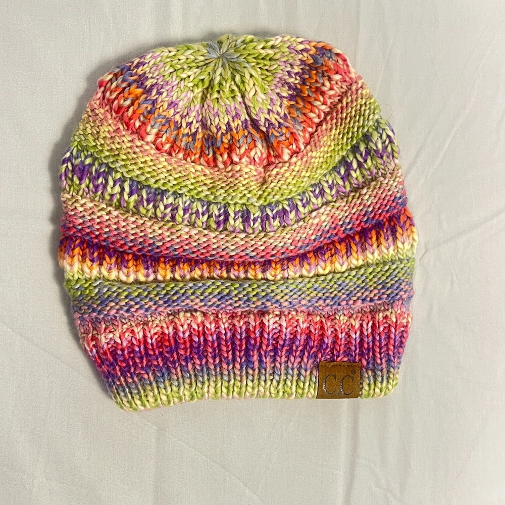 C.C Beanie Hat Womens One‎ Size Multicolor Striped Acrylic Waffle Knit Winter